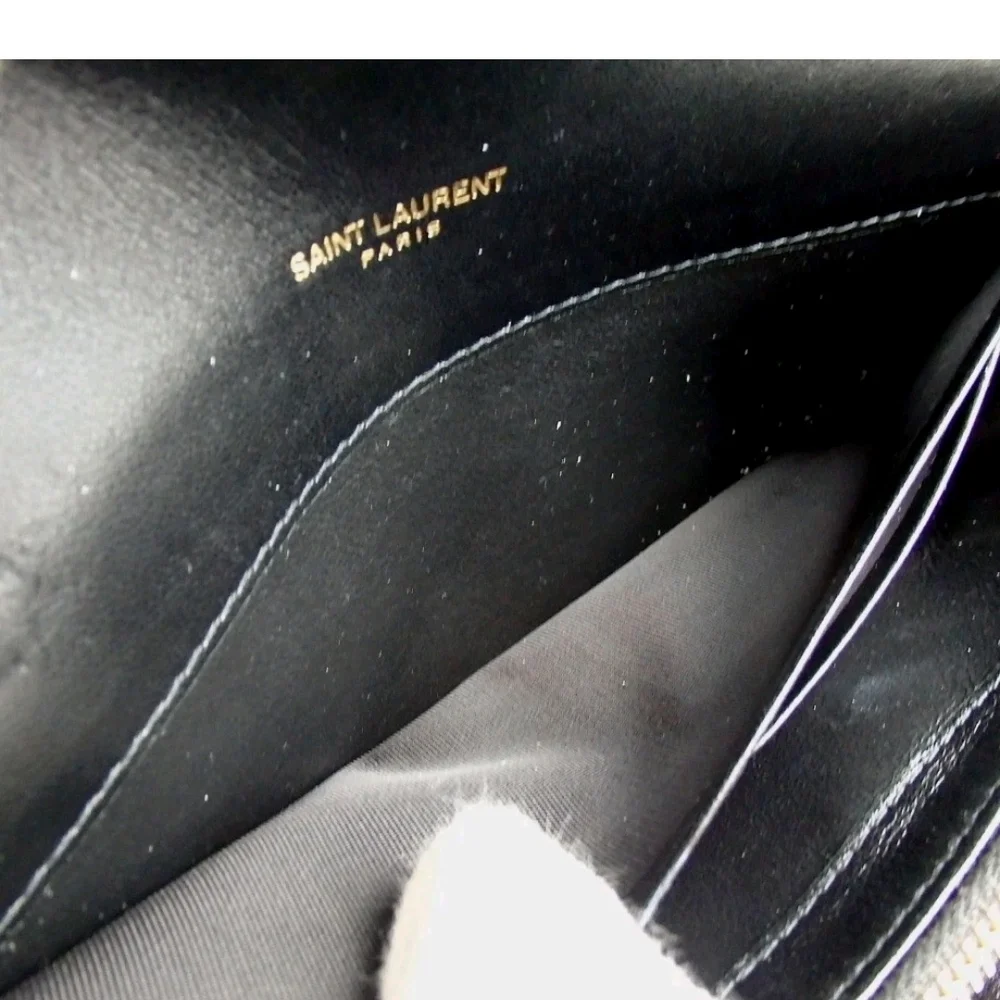 Authentic Yves Saint Laurent YSL logo V stitch wallet/ Clucth leather - Picture 12 of 14